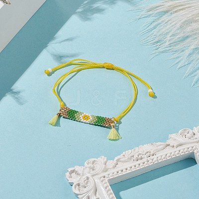 Handmade Japanese Seed Rectangle with Flower Link Braided Bead Bracelet BJEW-MZ00014-02-1