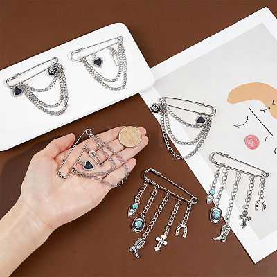 6Pcs 3 Stylesc Alloy Safety Pins JEWB-HY0001-66B-1