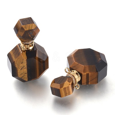 Faceted Natural Tiger Eye Openable Perfume Bottle Pendants G-I287-06G-F-1