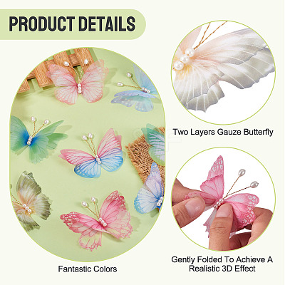 32Pcs 8 Styles Cloth Butterfly with Imitation Pearl Ornament Accessories DIY-TA0014-29-1