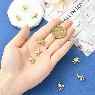 9Pcs 3 Styles Brass Micro Pave Clear Cubic Zirconia Charms KK-YW0004-65-1