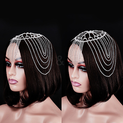 Rhinestone Mesh Headpiece Cap OHAR-WH0021-47S-1