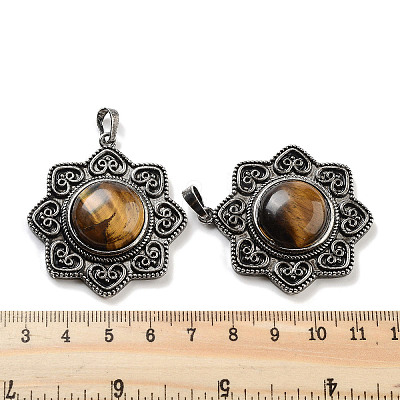 Natural Tiger Eye & Brass Pendants G-K338-09AS-06-1