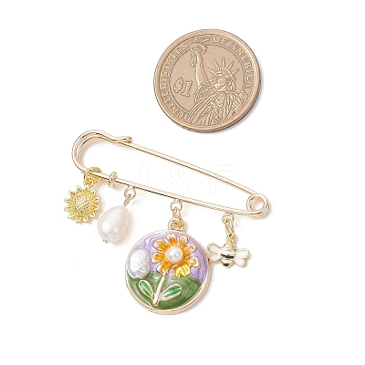 Flower & Bee Iron & Alloy Enamel Charm Brooches JEWB-BR00187-02-1
