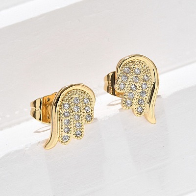 Brass Micro Pave Clear Cubic Zirconia Stud Earrings EJEW-D305-16G-1