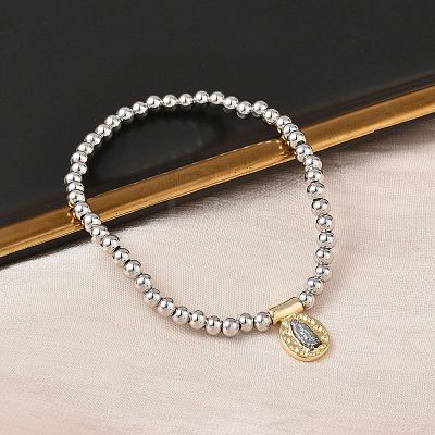 Brass Oval Charms Bracelets BJEW-B148-03A-01-1