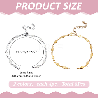8Pcs 2 Colors 304 Stainless Steel Rhombus Link Chain Bracelet Making AJEW-MA00004-1