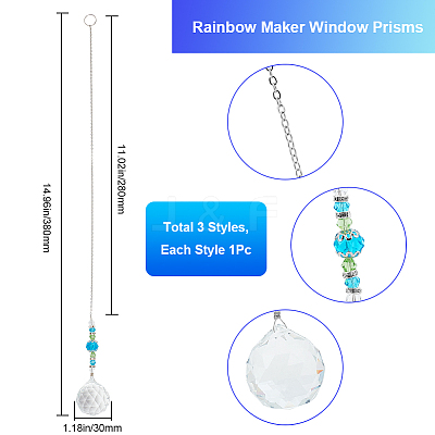 3Pcs 3 Colors Glass Teardrop Pendant Decorations FIND-SP0002-52-1