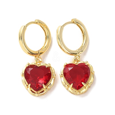 Valentine's Day Heart Brass & Glass Hoop Earrings EJEW-Z164-23G-1