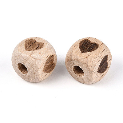 Laser Engraved Beech Wood European Beads WOOD-T033-08B-1