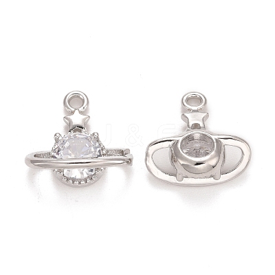 Rack Plating Brass Micro Pave Clear Cubic Zirconia Charms KK-E267-11P-1