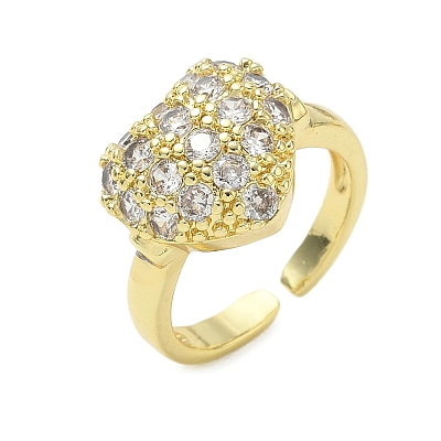 Brass Micro Pave Cubic Zirconia Cuff Open Rings RJEW-C163-03A-G-1