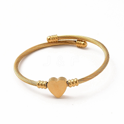 201 Stainless Steel Heart Beaded Cuff Bangle BJEW-C033-07-1