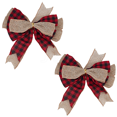 2Pcs Tartan Pattern Linen Type Cloth Bowknot Display Decoration AJEW-SP0003-67-1