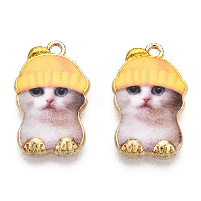 Printed Light Gold Tone Alloy Pendants LS-ENAM-N056-208E-1