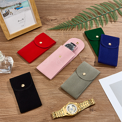 6Pcs 6 Colors Plush Cloth Watch Storage Pouches with Snap Button TP-DR0001-04-1