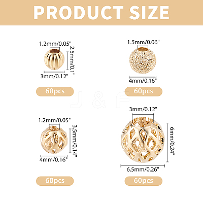 240Pcs 4 Style Long-Lasting Plated Brass Beads KK-AR0002-32-1