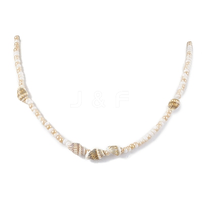 Glass with Natural Sea Shell Beads Braided Necklaces NJEW-JN04837-1