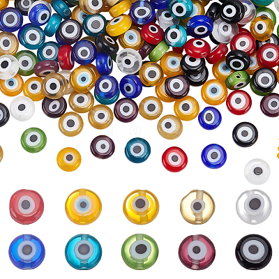 200Pcs 10 Colors Handmade Evil Eye Lampwork Beads LAMP-ME0001-15-1