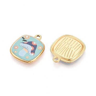 Printed Style 304 Stainless Steel Square Pendants STAS-T071-25F-G-1