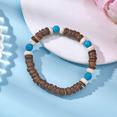 Synthetic Turquoise & Natural Coconut Bead Stretch Bracelets BJEW-JB12636-1
