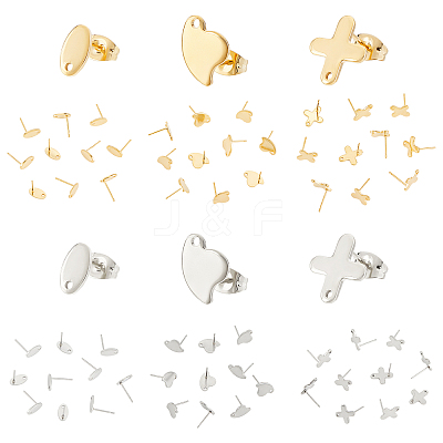 60Pcs 6 Style 304 Stainless Steel Stud Earring Findings STAS-DC0010-19-1