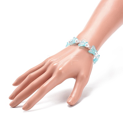 4Pcs 4 Color Acrylic Butterfly & Plastic Pearl Beaded Stretch Bracelets BJEW-JB08859-1
