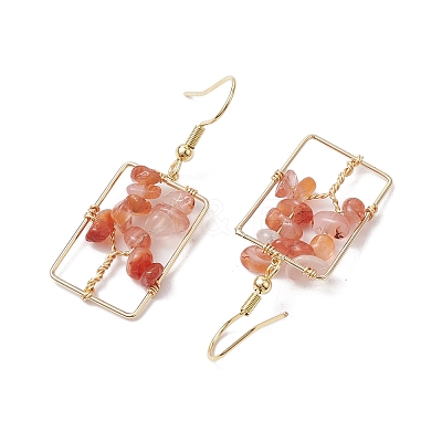 Dyed Natural Mixed Gemstone Chips Tree Dangle Earrings EJEW-JE05734-1