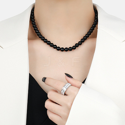 Chic 8MM Round Natural Black Onyx(Dyed and Heated) Beaded Necklaces for Women QN2714-3-1