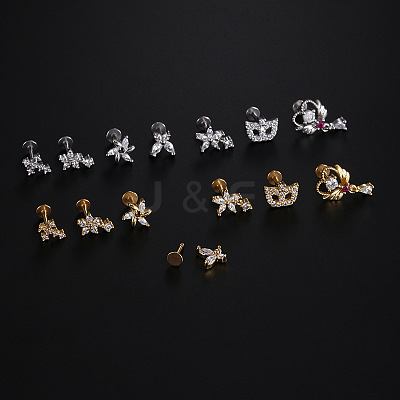 Stainless Steel Micro Pave Clear Cubic Zirconia Internally Threaded Labrets WGBE4CC-02-1