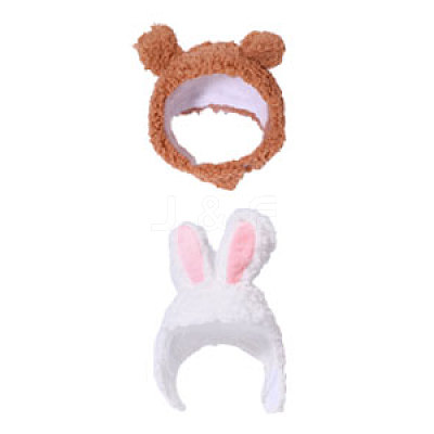 2Pcs 2 Styles Cute Cotton Warm Rabbit & Bear Hat AJEW-GL0002-57-1