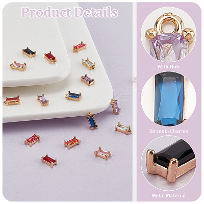 36Pcs 9 Colors Golden Brass Micro Pave Cubic Zirconia Charms KK-PH0010-99-1