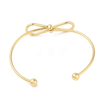 Bowknot 304 Stainless Steel Open Cuff Bangles for Women BJEW-Z064-04G-1