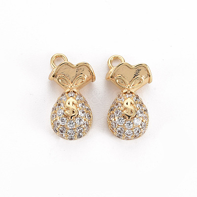 Brass Micro Pave Clear Cubic Zirconia Charms KK-S356-452-NF-1