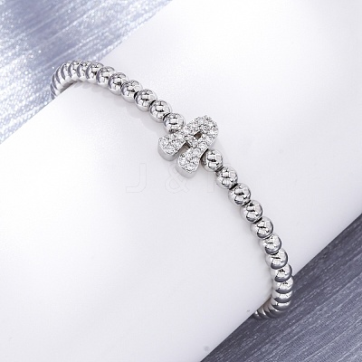 Brass Round Beads Stretch Bracelets BJEW-A034-05P-1