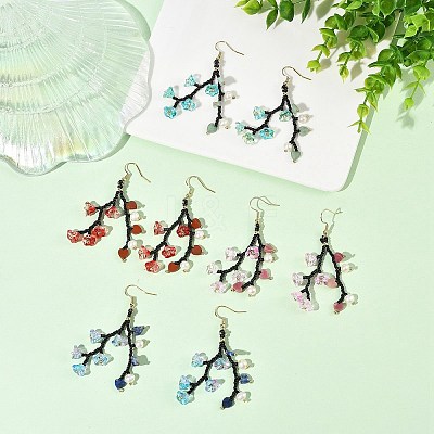 Glass Seed Bead Dangle Earrings EJEW-MZ00770-1
