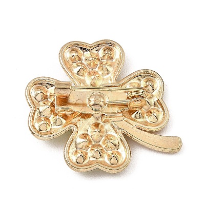 Alloy Glass Rhinestone Clover Brooches JEWB-K017-05KCG-1