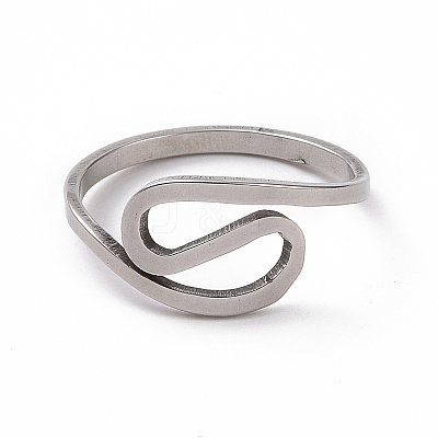 Non-Tarnish 201 Stainless Steel Wave Finger Ring RJEW-J051-31P-1