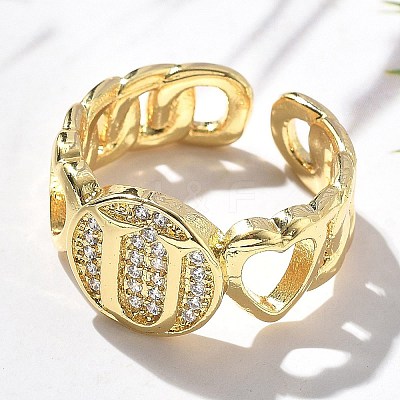 Brass Micro Pave Clear Cubic Zirconia Open Cuff Rings for Women RJEW-K289-02G-U-1
