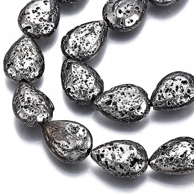 Electroplated Natural Lava Rock Bead Strands G-T131-87-1