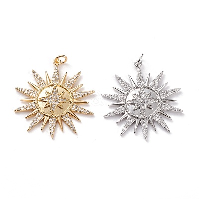 Brass Micro Pave Clear Cubic Zirconia Pendants KK-C100-19G-1