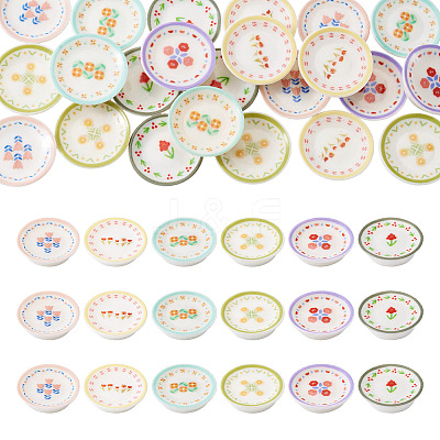 24Pcs 6 Colors Printed Opaque Resin Cabochons RESI-TA0005-28-1