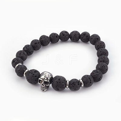 Natural Lava Rock Beads Stretch Bracelets BJEW-JB03959-02-1