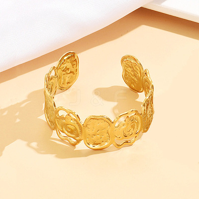 304 Stainless Steel Hollow Rose Flower Open Cuff Bangles for Women SA-CBABC9E-01G-1