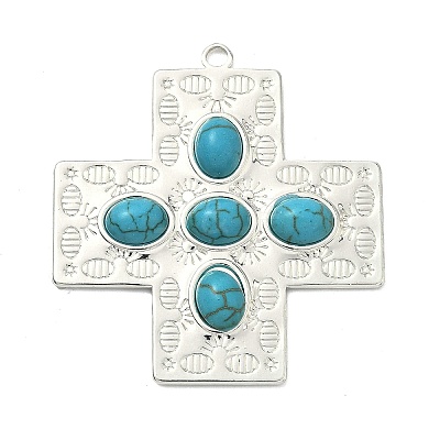 304 Stainless Steel with Dyed Synthetic Turquoise Pendants STAS-G374-05S-17-1