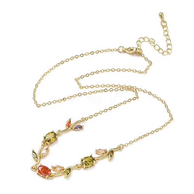 Brass Pave Cubic Zirconia Rose Flower Link Cable Chain Necklaces for Women NJEW-C121-05B-05G-1