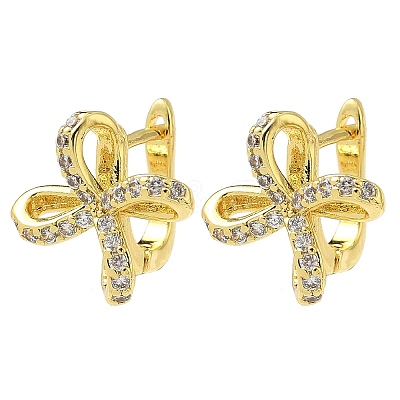 Brass Micro Pave Clear Cubic Zirconia Bowknot Hoop Earring Findings KK-G536-12G-1