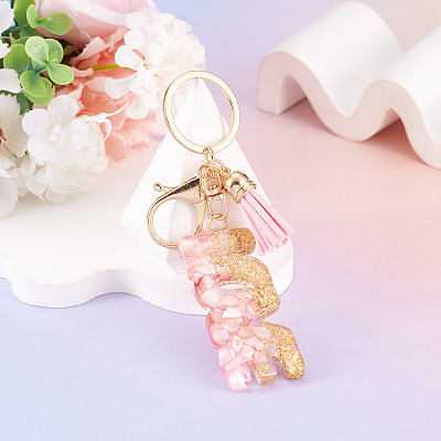 Alloy & Resin Tassel Keychainss AJEW-TADJ0001-20G-06-1