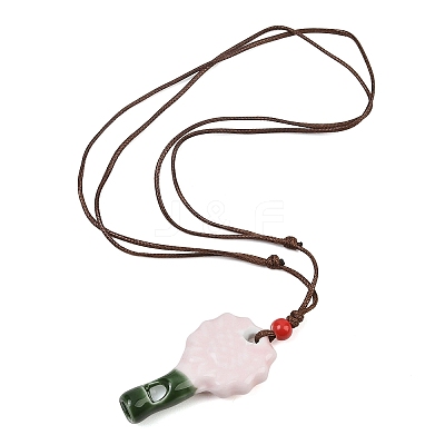 Adjustable Sunflower Porcelain Whistle Pendant Waxed Cord Necklaces for Women FB-CBA68CE-01A-1