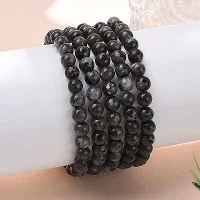 Natural Larvikite Bead Stretch Bracelets BJEW-K212-A-046-1